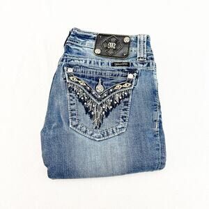 Miss Me Western Boot Cut Denim Jeans Feather Embellished Detail Size 28